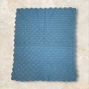 Vintage Handmade Baby Blue Crochet Afghan Blanket Size 29.5”x35” Excellent